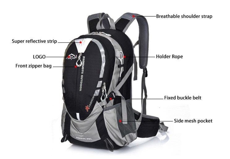 25L Reflective Hiking Backpacks Waterproof Rucksack Backpack Military Men Mountain Camping Cycling Backpack Travel Outdoor Bag