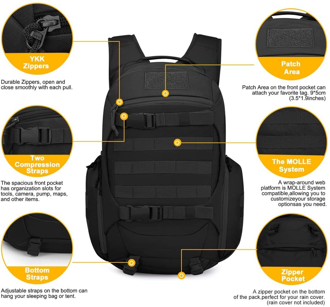 Survival Army Bag Black Military Tactical Backpack