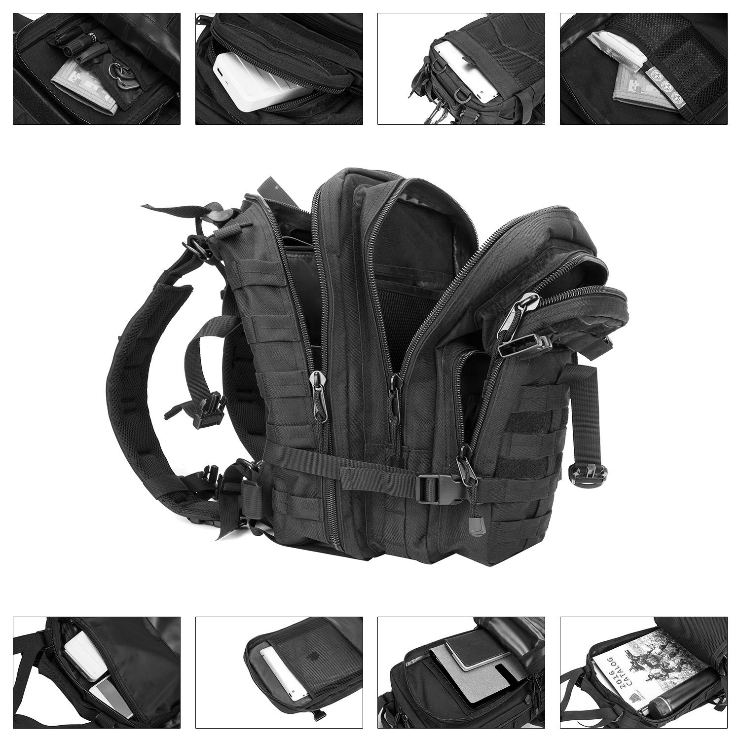 Large Capacity Army Tactical USB Zipper Backpacks Small for Camping Hiking Bags
