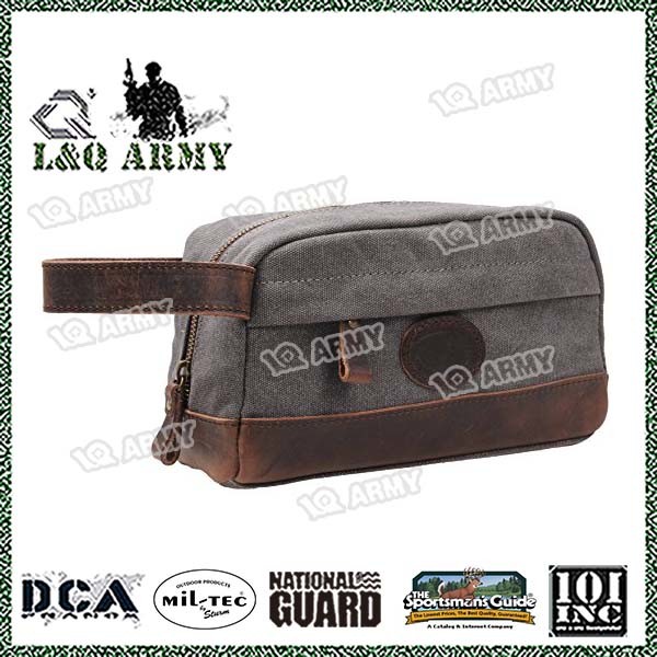 Canvas Leather Travel Kit Toiletry Bag Shaving Dopp Bag