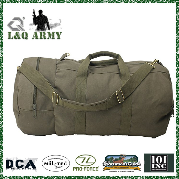 Olive Drab Cotton Canvas Military Carry Duffle Double Sports Gym Shoulder Bag with Strap