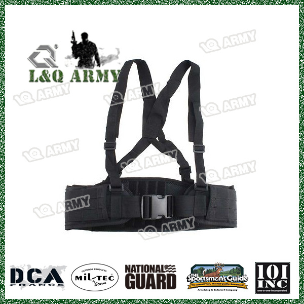 Molle Tactical Police Paintball Waist Padded Belt with Suspender Black