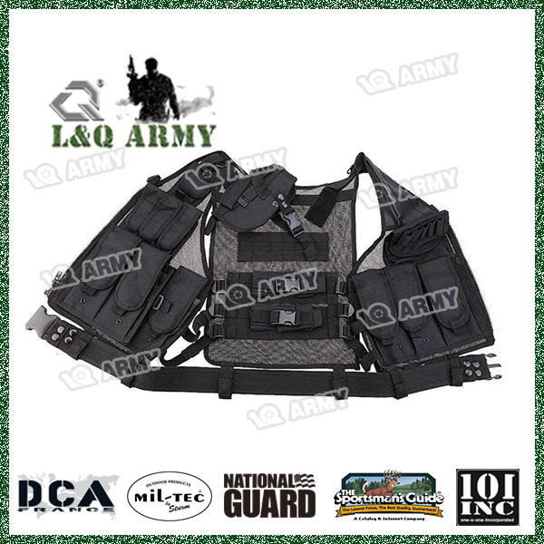 Tactical Military Combat Vest with Pistol Holster Vest Black Outdoor Hunting Gear